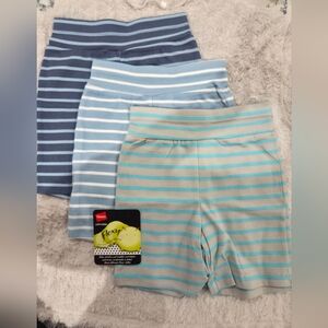 Hanes Kids Flexy Striped Shorts - Navy, Light Blue, Gray
